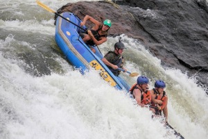 Down the face of a rapid on the White Nile.