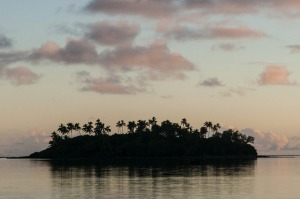 Tropical island at sunset, Rarotonga Island, Cook Islands.