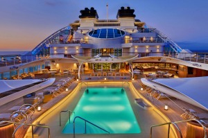The pool deck of Seabourn Encore.
