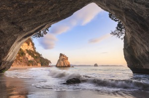 Cathedral Cove, near Whitianga on the Coromandel Peninsula, North Island, New Zealand. This is a major tourist ...