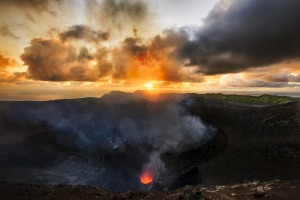 The active volcano at Mount Yasur, erupting at sunrise.