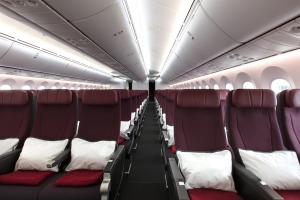 Economy class on board a Qantas 787 Dreamliner.
