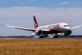 Qantas' Boeing 787-9 Dreamliner lands at Sydney airport after flying direct from London.