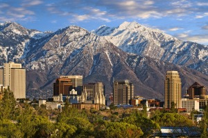 Skyline of downtown Salt Lake City with the Towering Wasatch Mountain range in the background      xxSLC One &amp; Only ...