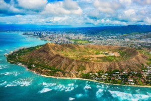 Diamond Head is the most dominant landform on the Waikiki coastline.
